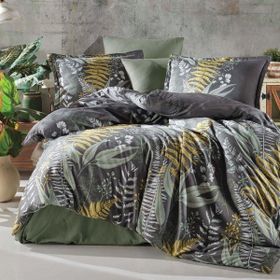 Clasy Botanica V1 Yeşil Saten 200 x 220 cm Çift Kişilik Nevresim Takımı