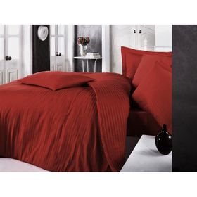 Clasy Çizgili Saten Bordo Tek Kişilik Nevresim Takımı