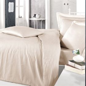 Clasy Çizgili Saten Cappuccino Çift Kişilik Nevresim Takımı