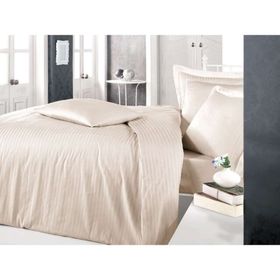 Clasy Çizgili Saten Cappuccino Çift Kişilik Nevresim Takımı