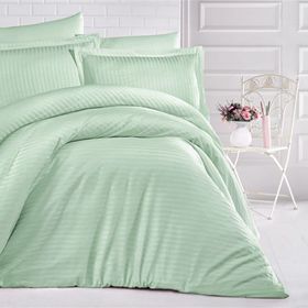 Clasy Çizgili Saten Mint Çift Kişilik Nevresim Takımı