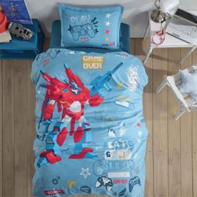 Clasy Game Over V1 Mavi Ranforce Tek Kişilik 160x220 cm Nevresim Takımı