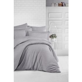 Clasy Gri Çizgili Saten Çift Kişilik 200 x 220 cm Nevresim Takımı