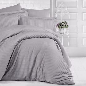 Clasy Gri Çizgili Saten Çift Kişilik 200 x 220 cm Nevresim Takımı