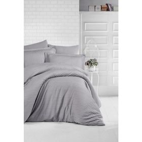 Clasy Gri Çizgili Saten Çift Kişilik 200 x 220 cm Nevresim Takımı