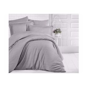 Clasy Gri Çizgili Saten Çift Kişilik 200 x 220 cm Nevresim Takımı