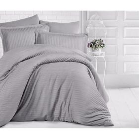 Clasy Gri Çizgili Saten Çift Kişilik 200 x 220 cm Nevresim Takımı