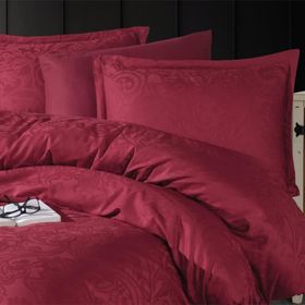 Clasy Hemera V2 Jakarlı Pamuk Saten Bordo Çift Kişilik Nevresim Takımı
