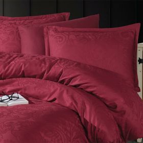 Clasy Hemera V2 Jakarlı Pamuk Saten Bordo Çift Kişilik Nevresim Takımı