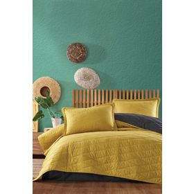 Clasy Lorna v3 Sarı %100 Pamuk Çift Kişilik Yatak Örtüsü Seti