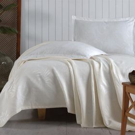 Clasy Mentha Jakarlı Ekru Çift Kişilik Pike Takımı