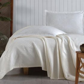 Clasy Mentha Jakarlı Ekru Çift Kişilik Pike Takımı
