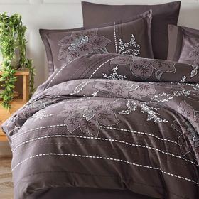 Clasy Moya V1 Kahve Pamuk Saten Çift Kişilik 200x220 cm Nevresim Takımı