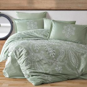 Clasy Rovi Yeşil Çift Kişilik Saten Nevresim Takımı