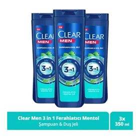 Clear Men Kepeğe Karşı Etkili Ferahlatıcı Mentol Etkisi 3x350 ml Şampuan