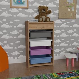 Cmk Store 4 Sepetli Atlantik Çam Çok Renkli Oyuncak Dolabı
