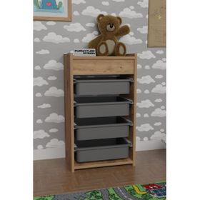 Cmk Store Atlantik Cam Gri 4 Sepetli Çok Amaçlı Oyuncak Dolabı