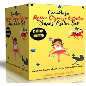 Çocuklara Resim Çizmeyi Öğreten Eğitim Seti 2 Kitap ve Çizim Defteri Enine Boyuna Eğitim