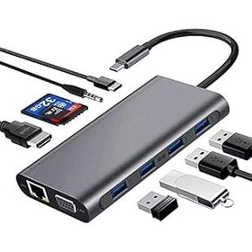 Codegen USB 3.1 Type-C – 11in1 4xUSB 3.0+HDMI+VGA+USB 3.1 Type-C + RJ45 Ethernet+ SD/Micro Sd Kart Çevirici Adaptör