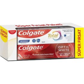 Colgate 50 ml Total Aktif Koruma Diş Macunu + Optic White 50 ml Parıldayan Beyazlık Diş Macunu