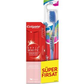 Colgate Extra Clean Color Tekli Diş Fırçası + Optic White Aktif Kömür 50 ml Diş Macunu