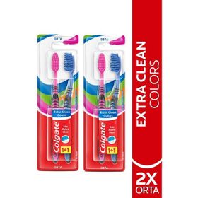 Colgate Extra Clean Dil Temizleyicili Arka Dişlere Uzanan Colors Orta 1+1 2 Adet Diş Fırçası