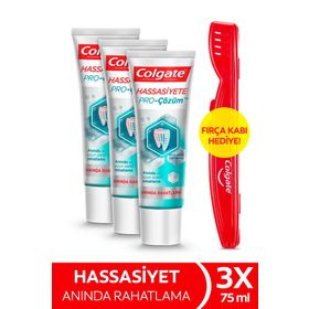 Colgate Hassasiyete Pro Çözüm Beyazlatıcı Sensitive Sensitive Pro Relief 75 ml x 3 Adet Diş Macunu + Fırça Kabı Hediye