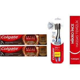 Colgate Mikro Charcoal Hassas Yumuşak Fırça +Optic White 125 ml Aktif Kömür Beyazlatıcı Diş Macunu
