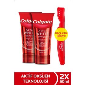 Colgate Optic White Oxygen Aktif Oksijen Teknolojisi Beyazlatıcı 2x50 ml Diş Macunu + Fırça Kabı