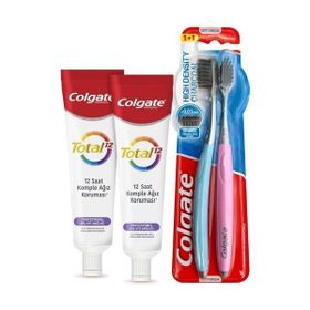 Colgate Total Profesyonel Diş Eti Sağlığı 2x50 ml Diş Macunu + 2 Adet High Density Charcoal Yumuşak Diş Fırçası