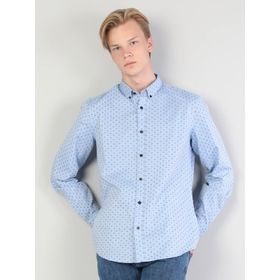 Colin's Slim Fit Shirt Neck Erkek Mavi Uzun Kol Gömlek