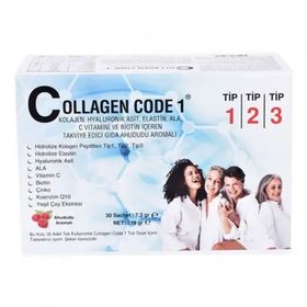 Collagen Code 1 Kolajen Hyaluronik Asit Elastin Ahududu Aromalı 30 Saşe