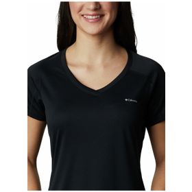 Columbia ZERO RULES SHORT SLEEVE SHIRT V Yaka Çizgili Siyah Kadın T-Shirt