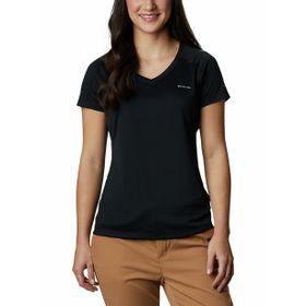 Columbia ZERO RULES SHORT SLEEVE SHIRT V Yaka Çizgili Siyah Kadın T-Shirt