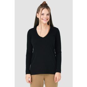 Comm-Ci Abungu V Yaka Basic Örme Siyah Kadın T-shirt
