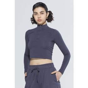 Comm-Ci Doğa Organik Pamuk Fermuar Detaylı Uzun Kollu Crop T-Shirt