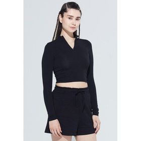 Comm-Ci Doğa Organik Pamuk Fermuar Detaylı Uzun Kollu Crop T-Shirt