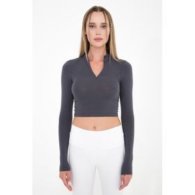 Comm-Ci Doğa Organik Pamuk Fermuar Detaylı Uzun Kollu Crop T-Shirt