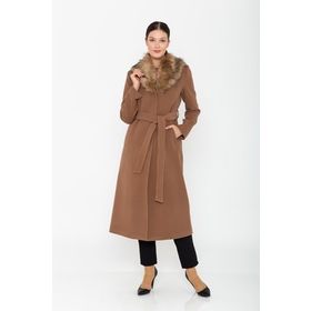 Concept 3397 Camel Yakası Kürklü Beli Bağlamalı Ara Boy Kadın Kaban
