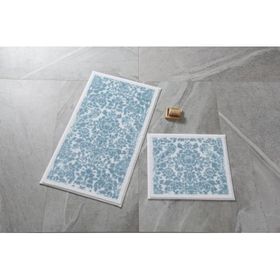 Confetti Stencil Antik 57x100-50x57 cm Mavi Banyo Halısı