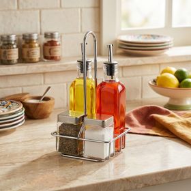 Cooker CKR1228 5 Parça Standlı Cam Yağlık Sirkelik Baharatlık Seti