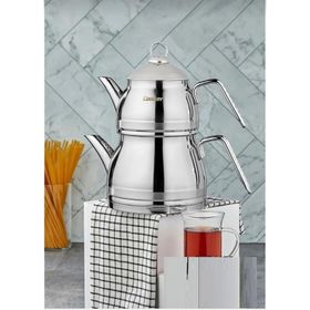 Cooker Lisa Gümüş 18/10 Paslanmaz 4 Parça Aile Boy Çaydanlık