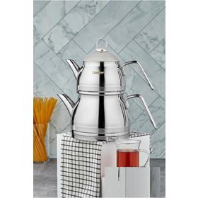 Cooker Lisa Gümüş 18/10 Paslanmaz 4 Parça Aile Boy Çaydanlık