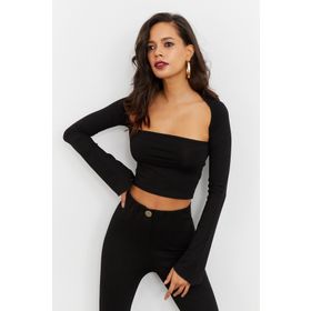 Cool & Sexy B1905 Kadın Siyah Pencereli Crop Bluz