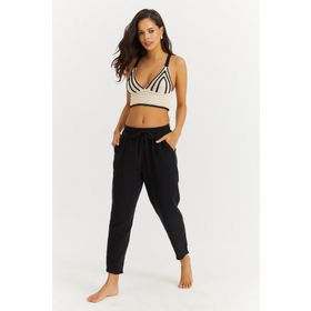 Cool & Sexy İS3873 Kadın Siyah Beli Lastikli Muslin Pantolon