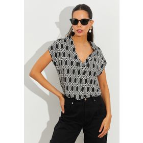Cool & Sexy LPP1217 Kadın Beyaz Desenli V Yaka Bluz