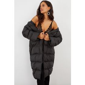 Cool & Sexy MX06 Siyah Kapüşonlu Şişme Uzun Mont