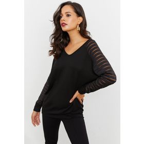 Cool & Sexy ST3074 Kadın Siyah V Yaka Bluz