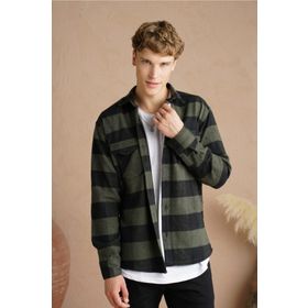 Cool Tarz CPODG001 Haki Erkek Slim Fit Düğmeli Yaka Çift Cepli Oduncu Ekose Gömlek