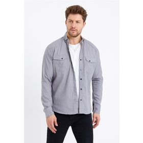 Cool Tarz TTCKTGMLK Erkek Gri Çift Cepli Çıt Çıt Düğmeli Slim Fit Kot Gömlek